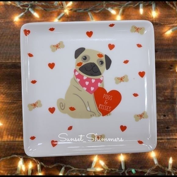 Isaac MIZRAHI Dog PUGS & KISSES 19" MELAMINE SERVING TRAY & PLATE SET New - Picture 7 of 12